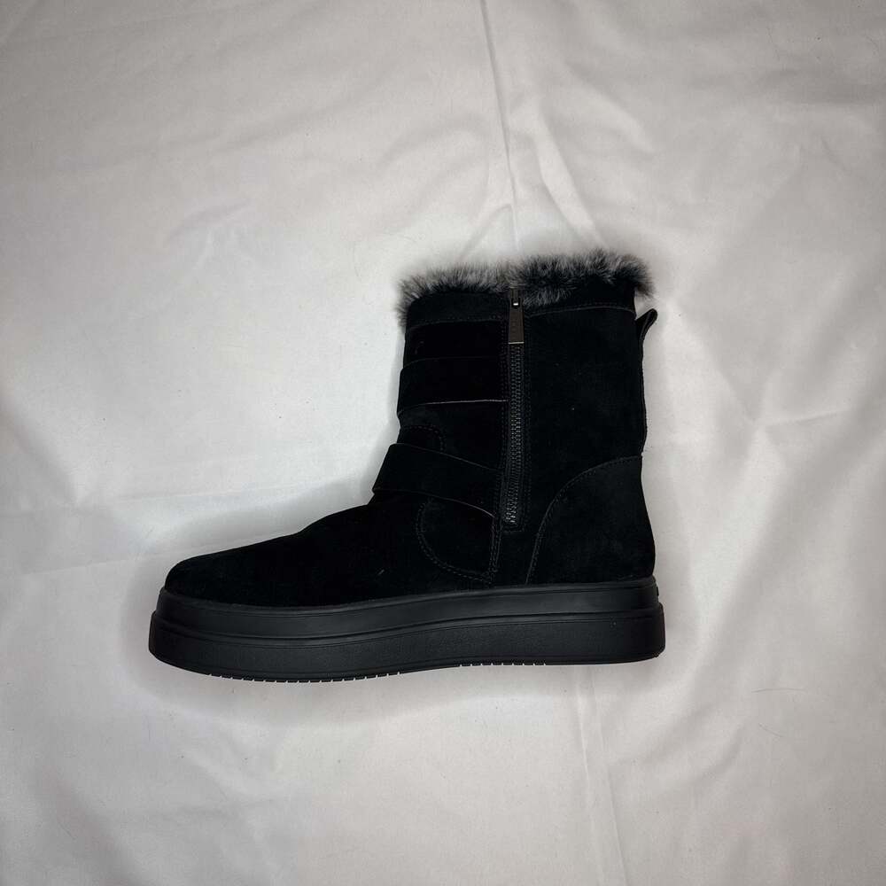 J/SLIDES Black Suede Faux Fur Lined Winter Platform Boots